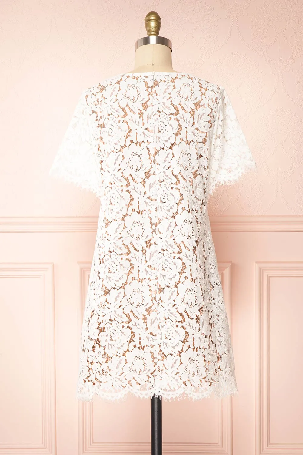 Apama White | Floral Lace Short Sleeve Dress