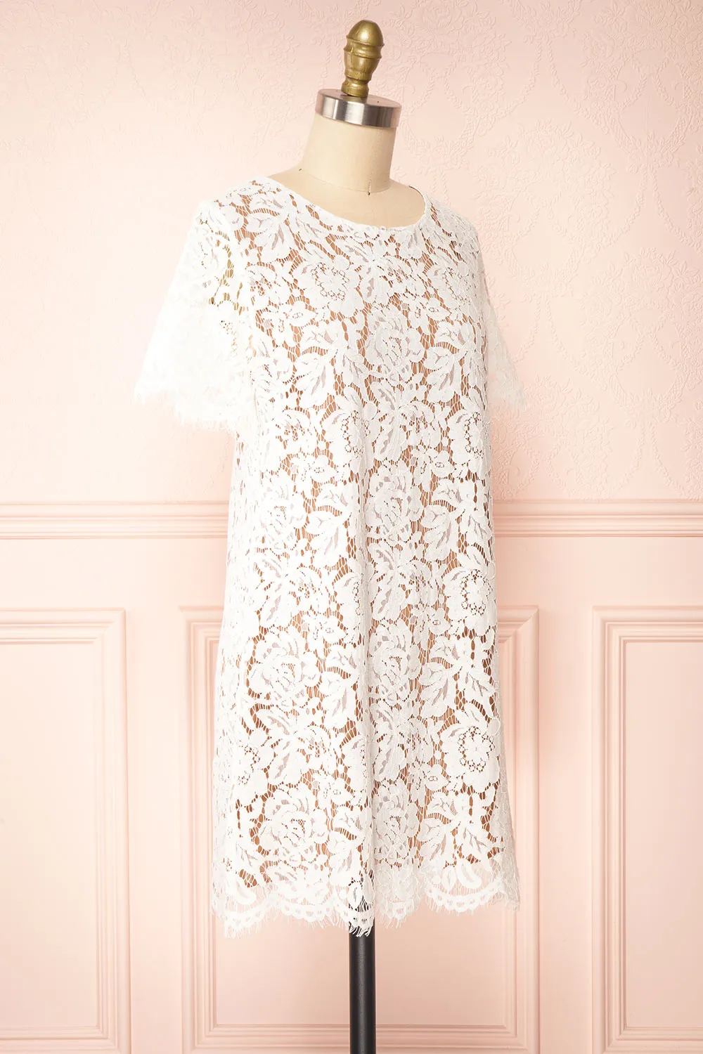 Apama White | Floral Lace Short Sleeve Dress