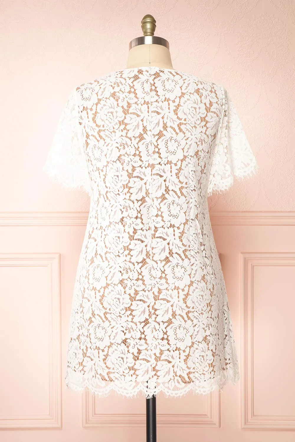 Apama White | Floral Lace Short Sleeve Dress