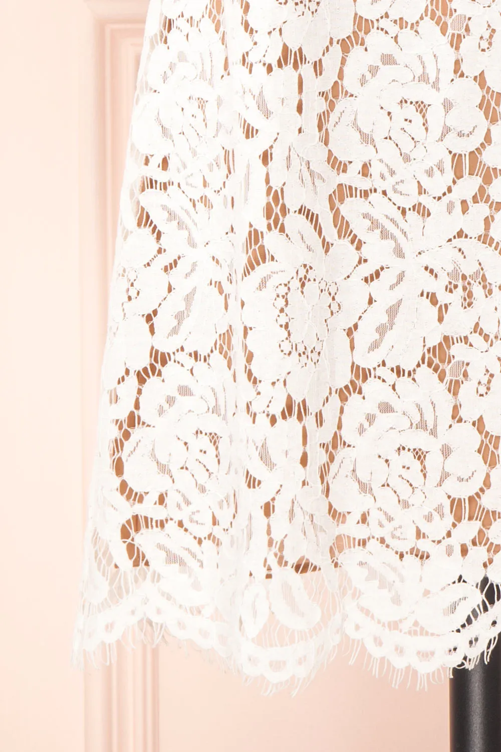 Apama White | Floral Lace Short Sleeve Dress