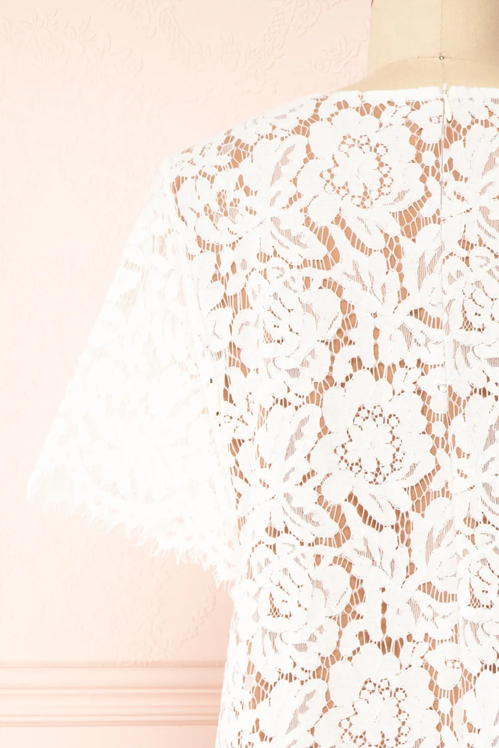 Apama White | Floral Lace Short Sleeve Dress