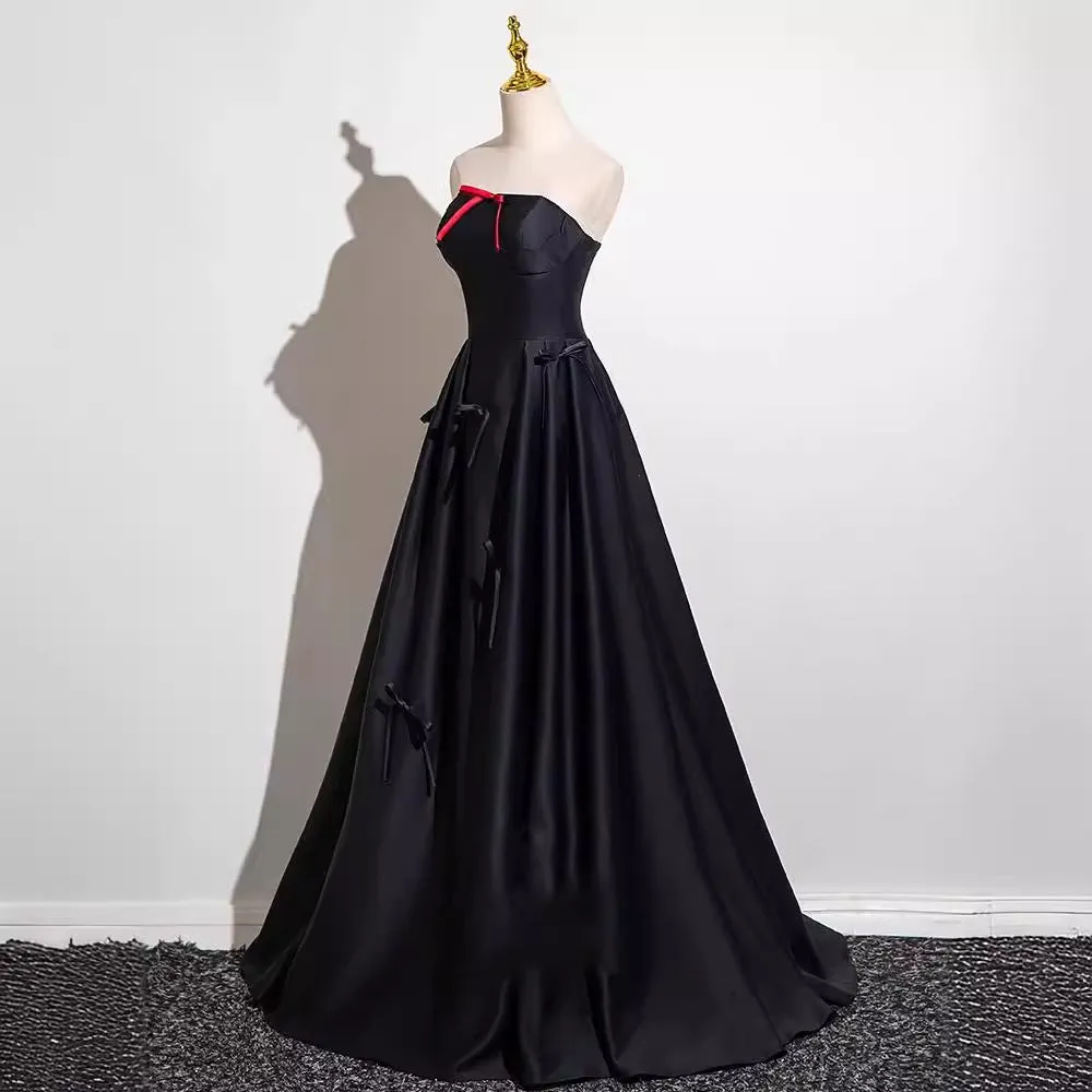 Black Strapless Gown  Elegant Bow-Back Dress for Brides or Evening Hosting