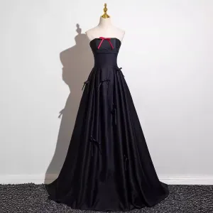 Black Strapless Gown  Elegant Bow-Back Dress for Brides or Evening Hosting
