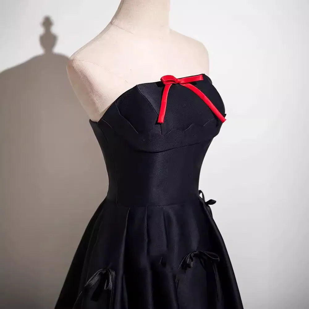 Black Strapless Gown  Elegant Bow-Back Dress for Brides or Evening Hosting