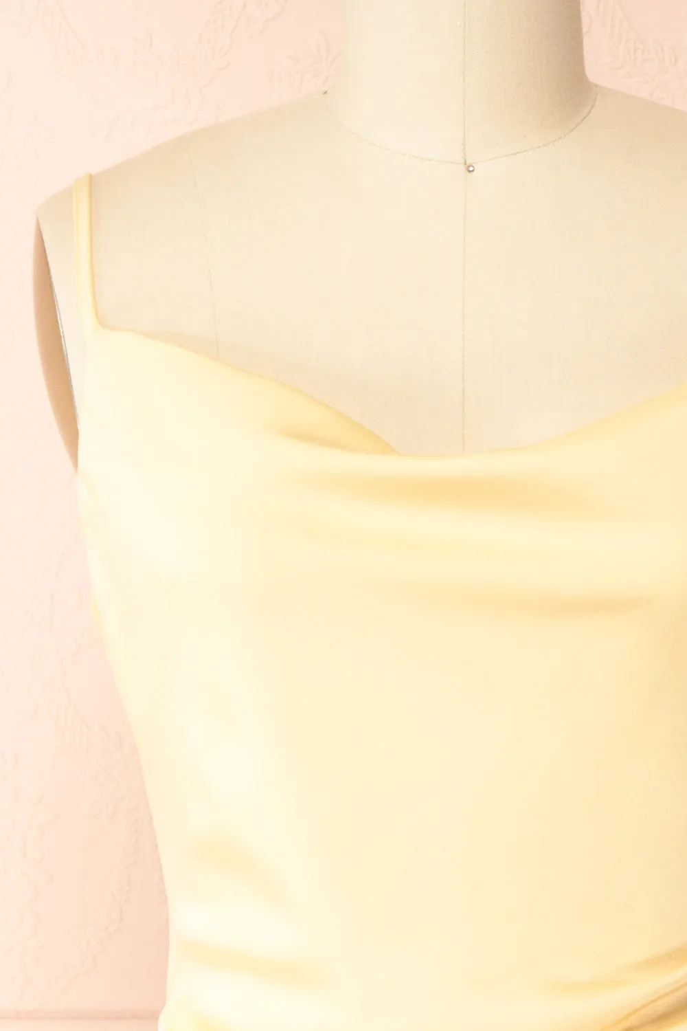 Chloe Light Yellow | Cowl Neck Satin Midi Slip Dress