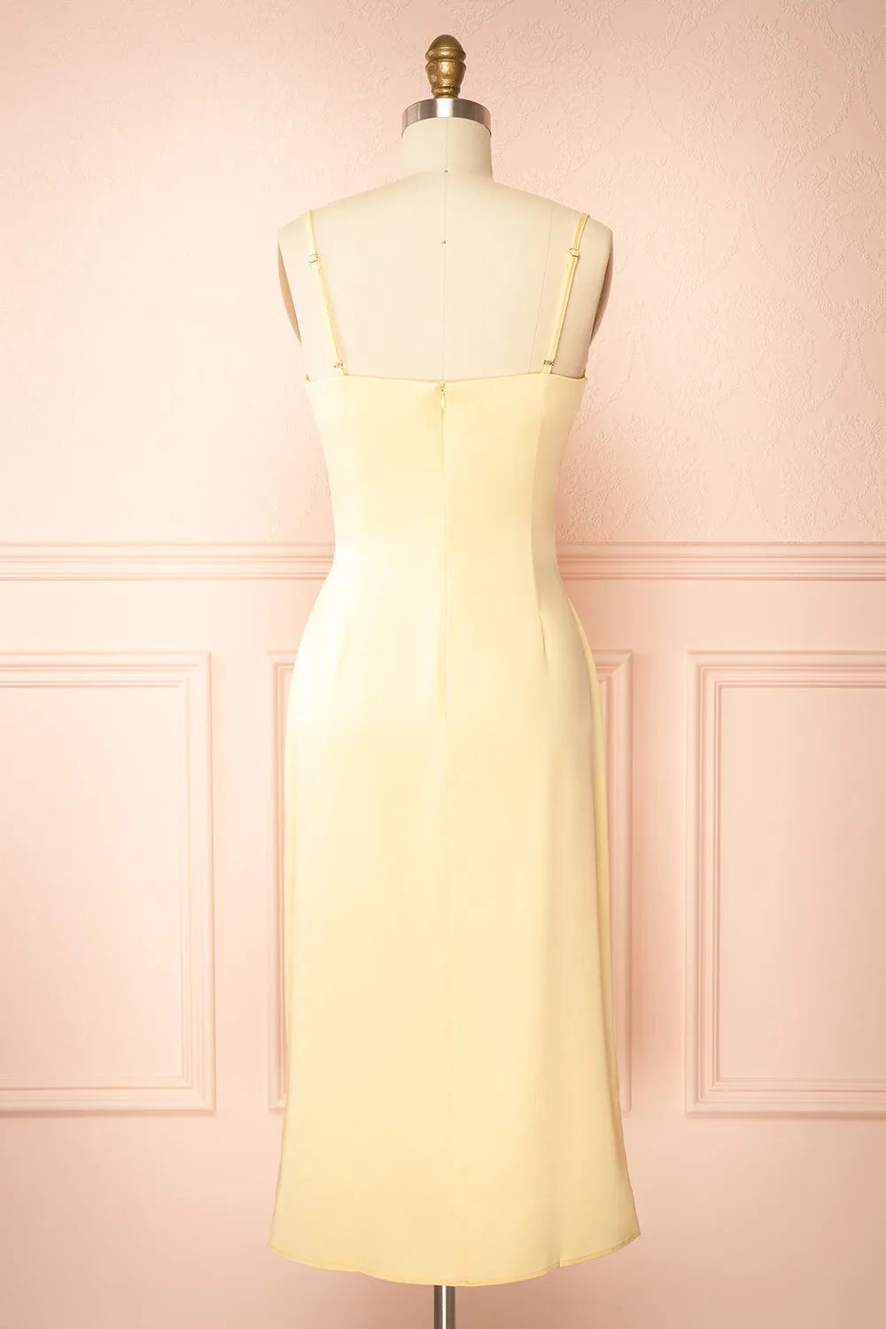 Chloe Light Yellow | Cowl Neck Satin Midi Slip Dress