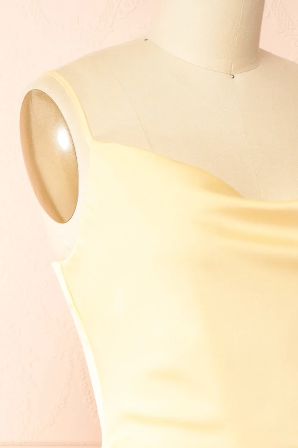Chloe Light Yellow | Cowl Neck Satin Midi Slip Dress