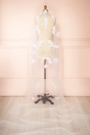 Cortege |  White Tulle Wedding Veil with Floral Appliqus