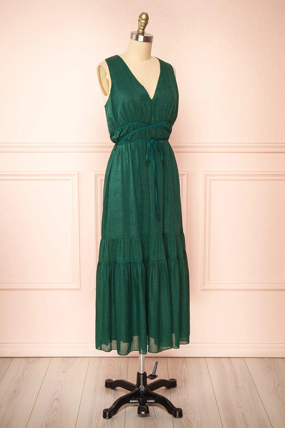 Cyriana | Green Midi Dress w/ Waist Cord