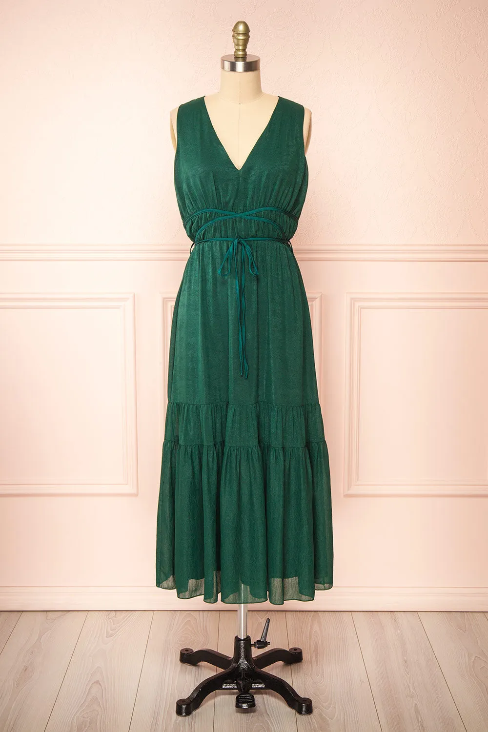 Cyriana | Green Midi Dress w/ Waist Cord