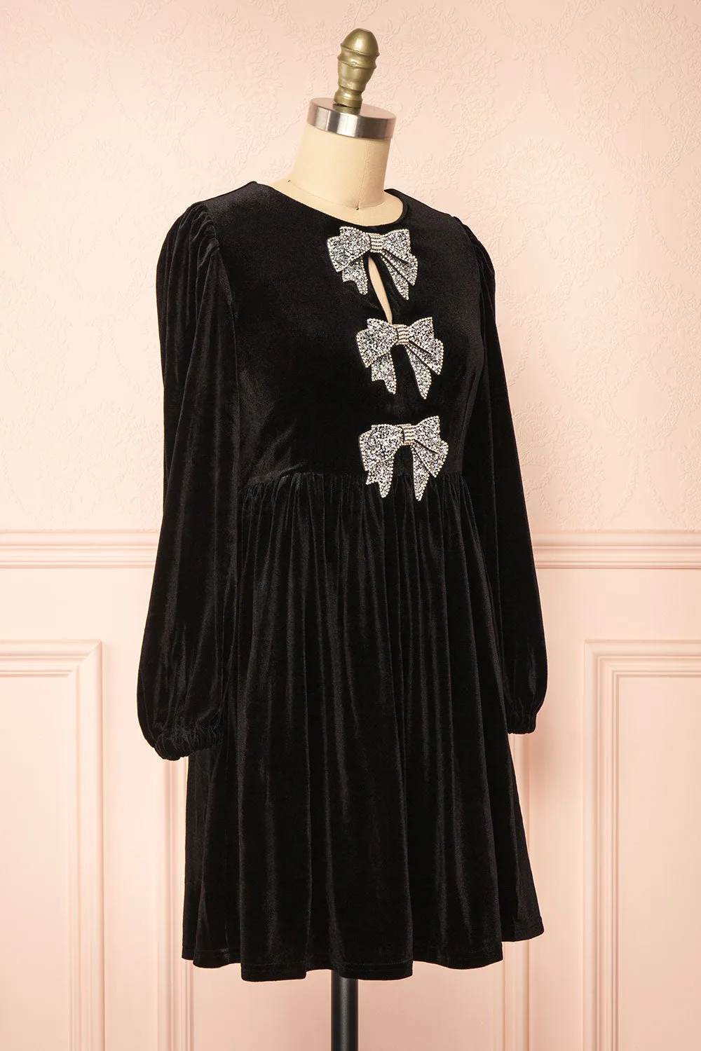 Dazzlina | Black Velvet Dress w/ Bows