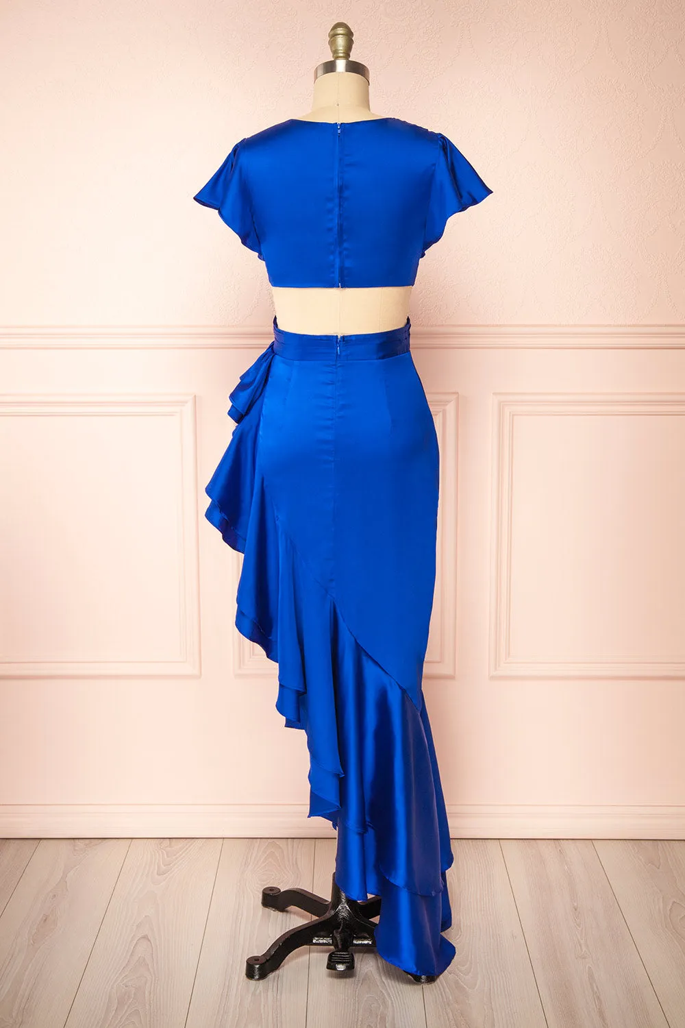 Eirlys Blue | Asymmetrical Satin Dress w/ Ruffles