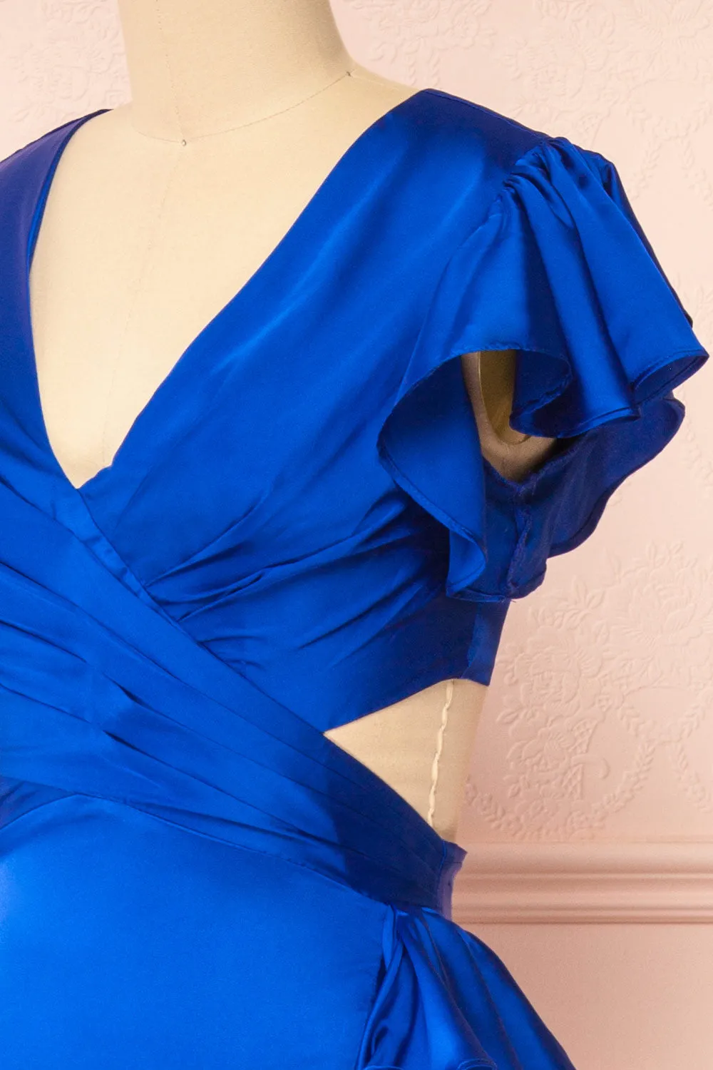 Eirlys Blue | Asymmetrical Satin Dress w/ Ruffles