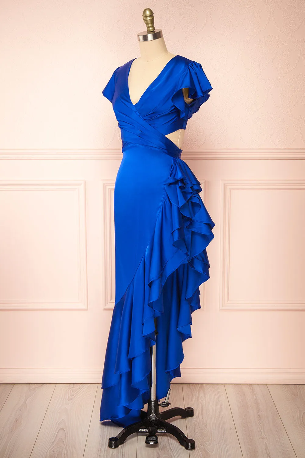 Eirlys Blue | Asymmetrical Satin Dress w/ Ruffles