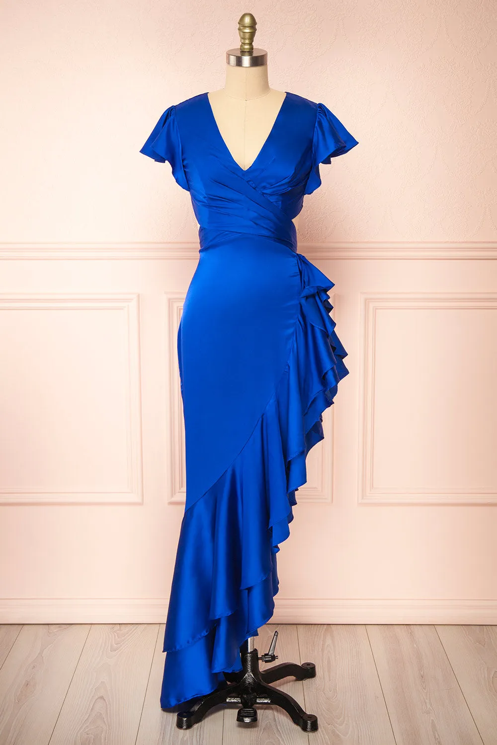 Eirlys Blue | Asymmetrical Satin Dress w/ Ruffles