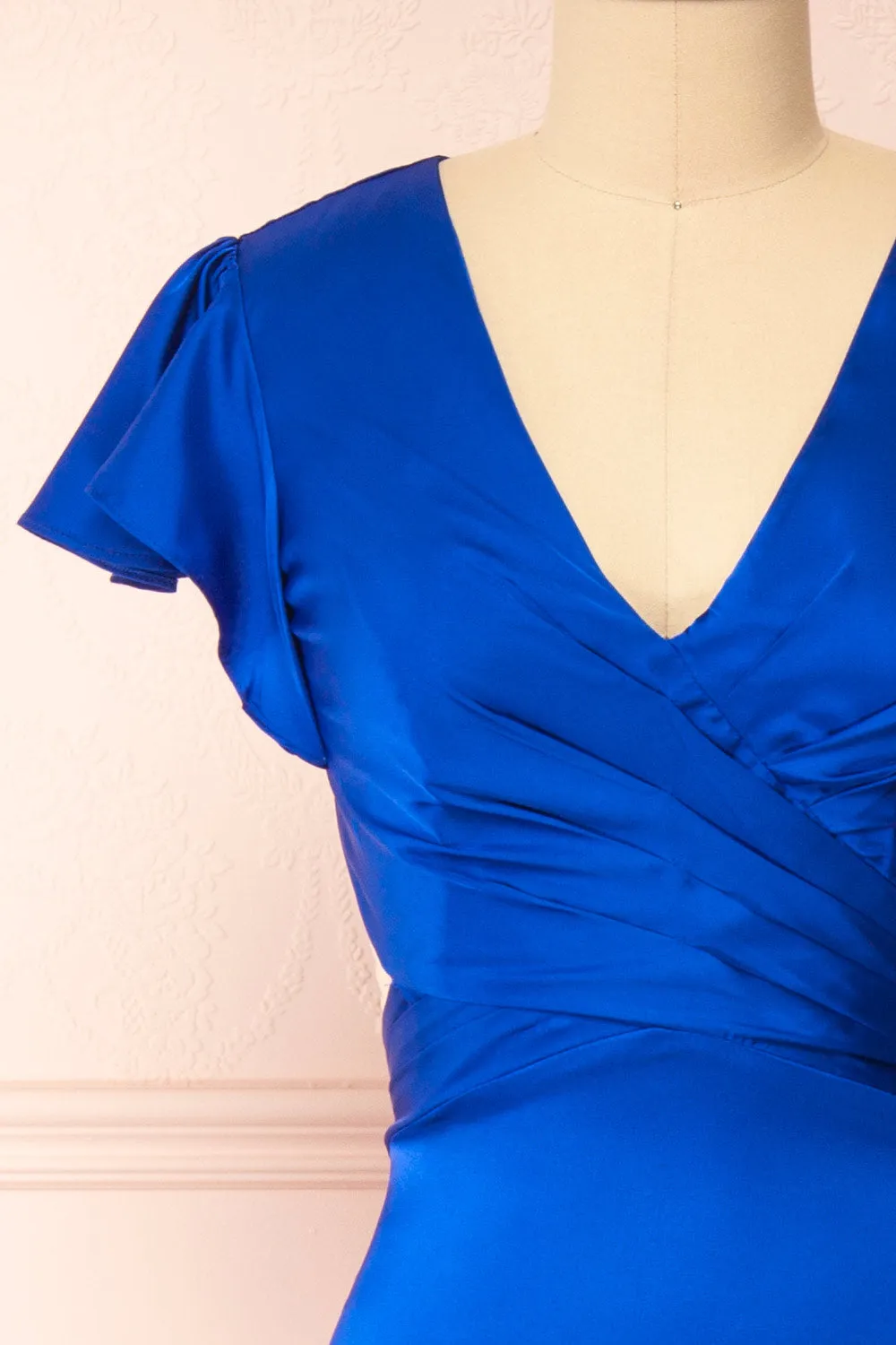 Eirlys Blue | Asymmetrical Satin Dress w/ Ruffles