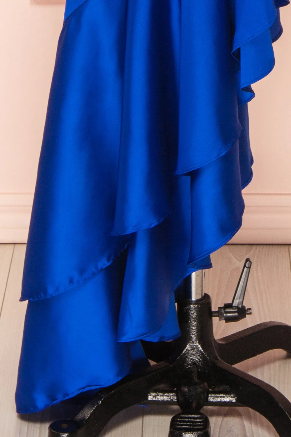 Eirlys Blue | Asymmetrical Satin Dress w/ Ruffles