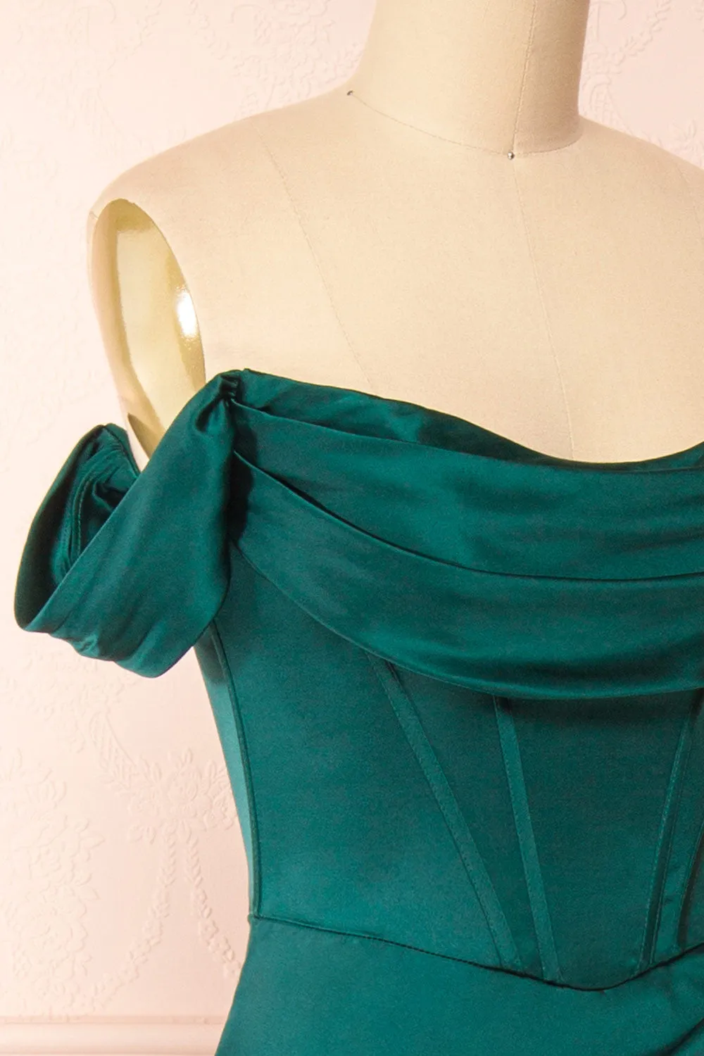 Evolet Green | Off-Shoulder Corset Maxi Dress