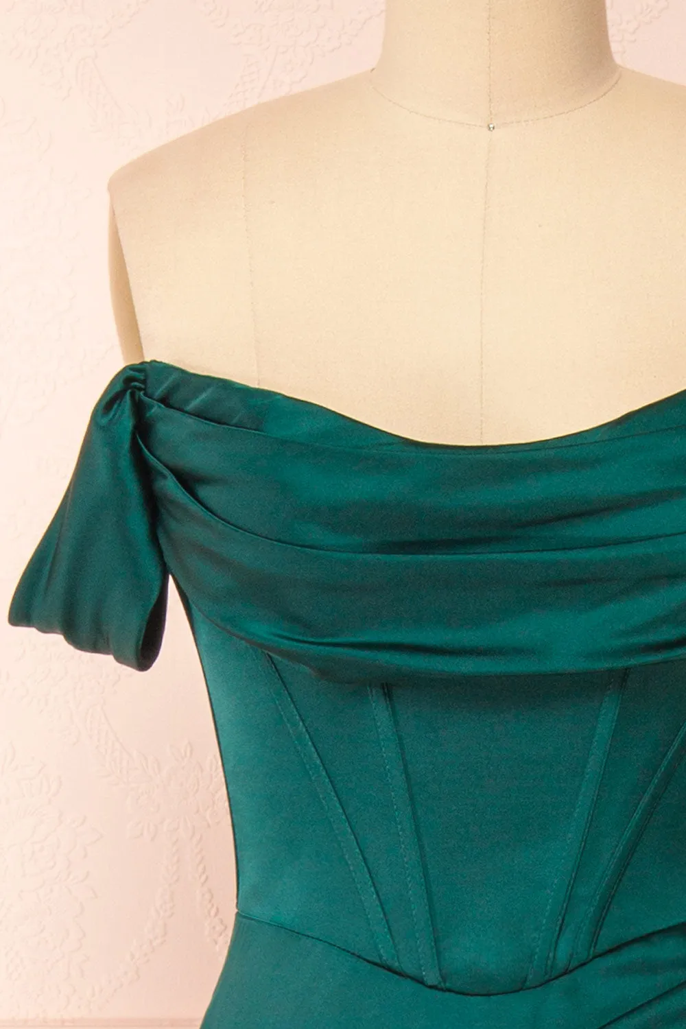 Evolet Green | Off-Shoulder Corset Maxi Dress