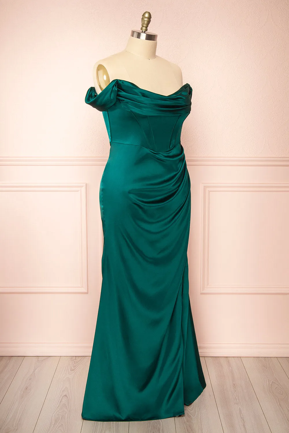 Evolet Green | Off-Shoulder Corset Maxi Dress