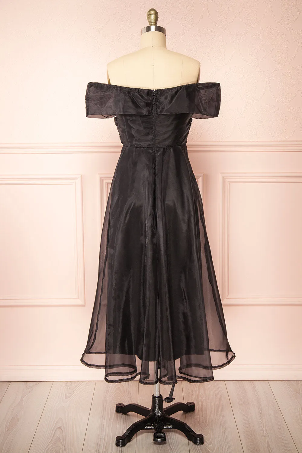 Holly Black | Off-Shoulder Organza Midi Dress