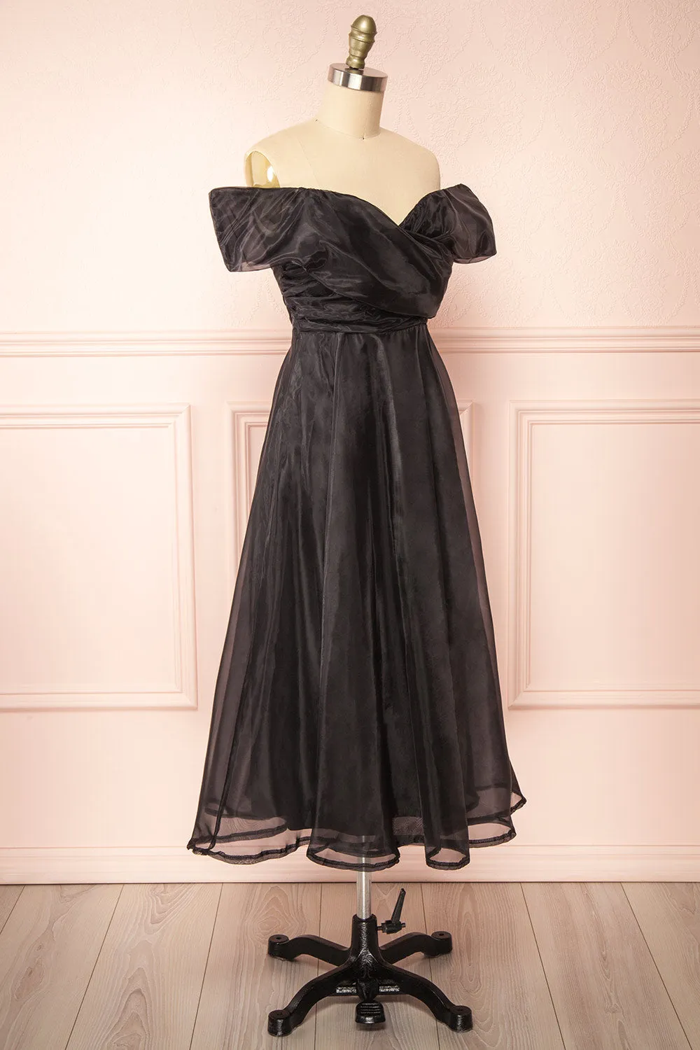 Holly Black | Off-Shoulder Organza Midi Dress