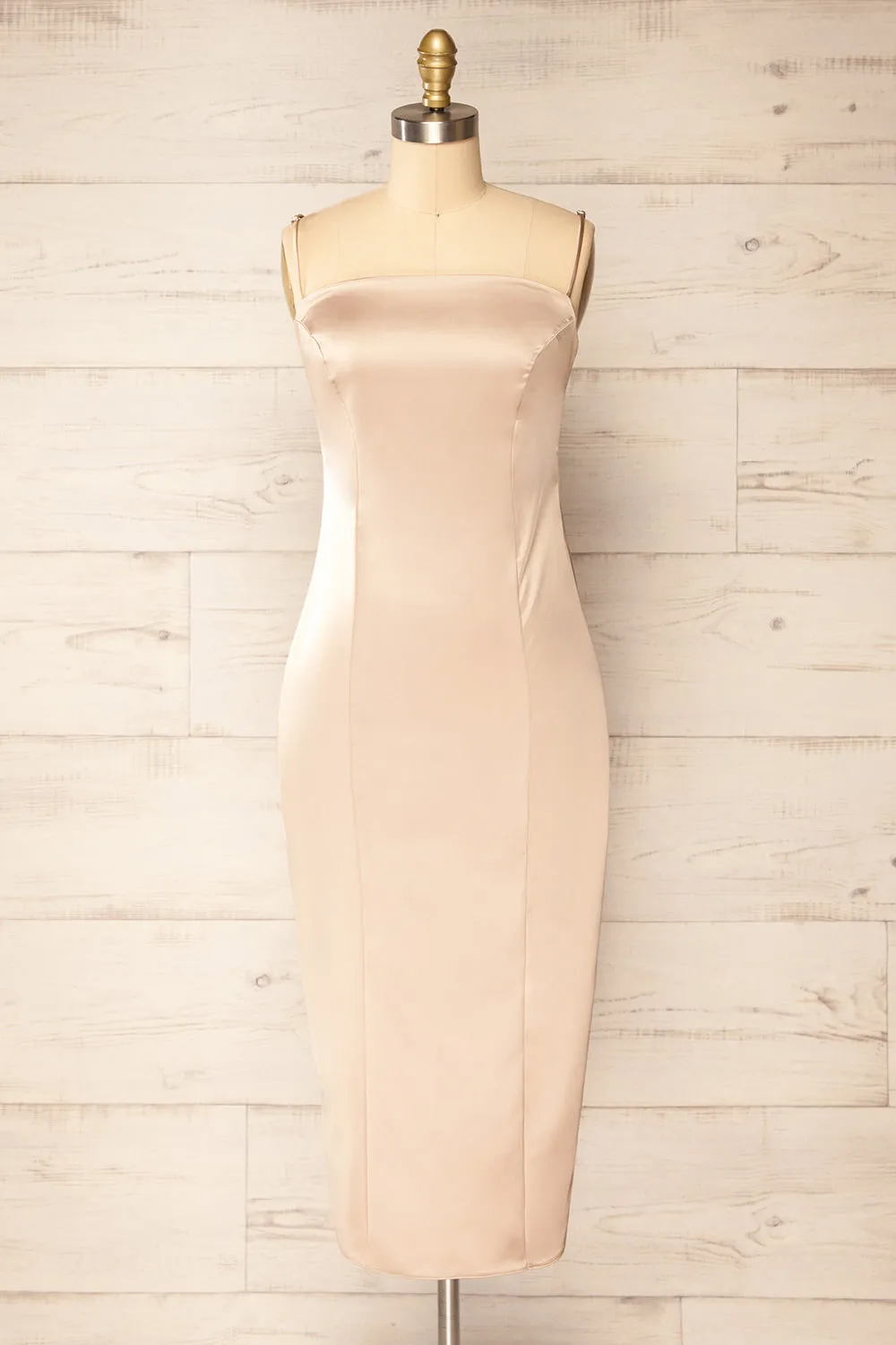Korina Champagne | Fitted Satin Midi Dress