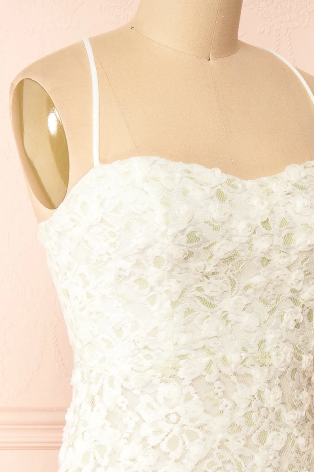Marania | White & Green Floral Lace Dress