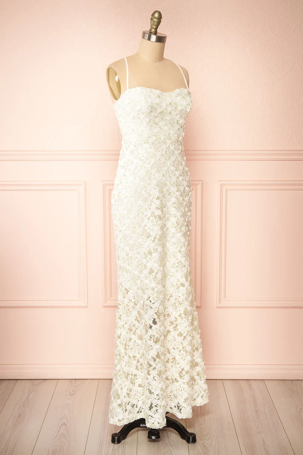 Marania | White & Green Floral Lace Dress