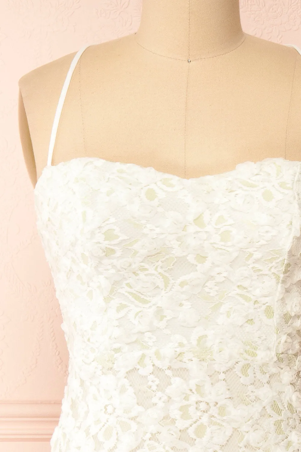 Marania | White & Green Floral Lace Dress