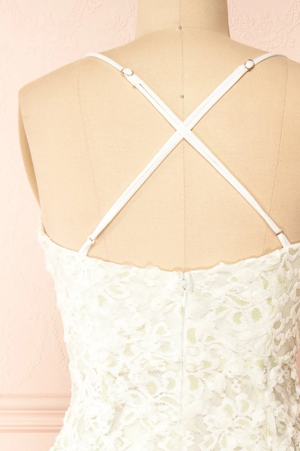 Marania | White & Green Floral Lace Dress