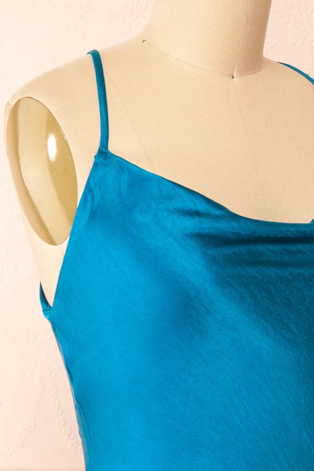 Mariam | Short Blue Satin Dress w/ Open Back