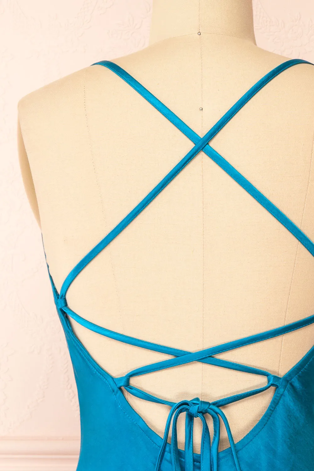Mariam | Short Blue Satin Dress w/ Open Back