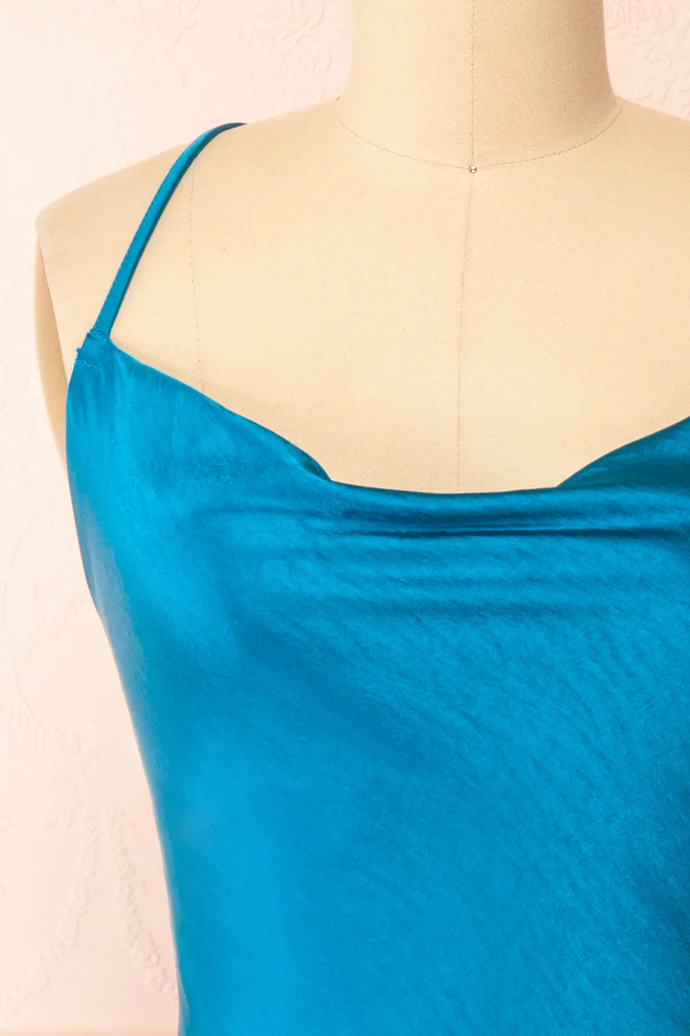 Mariam | Short Blue Satin Dress w/ Open Back