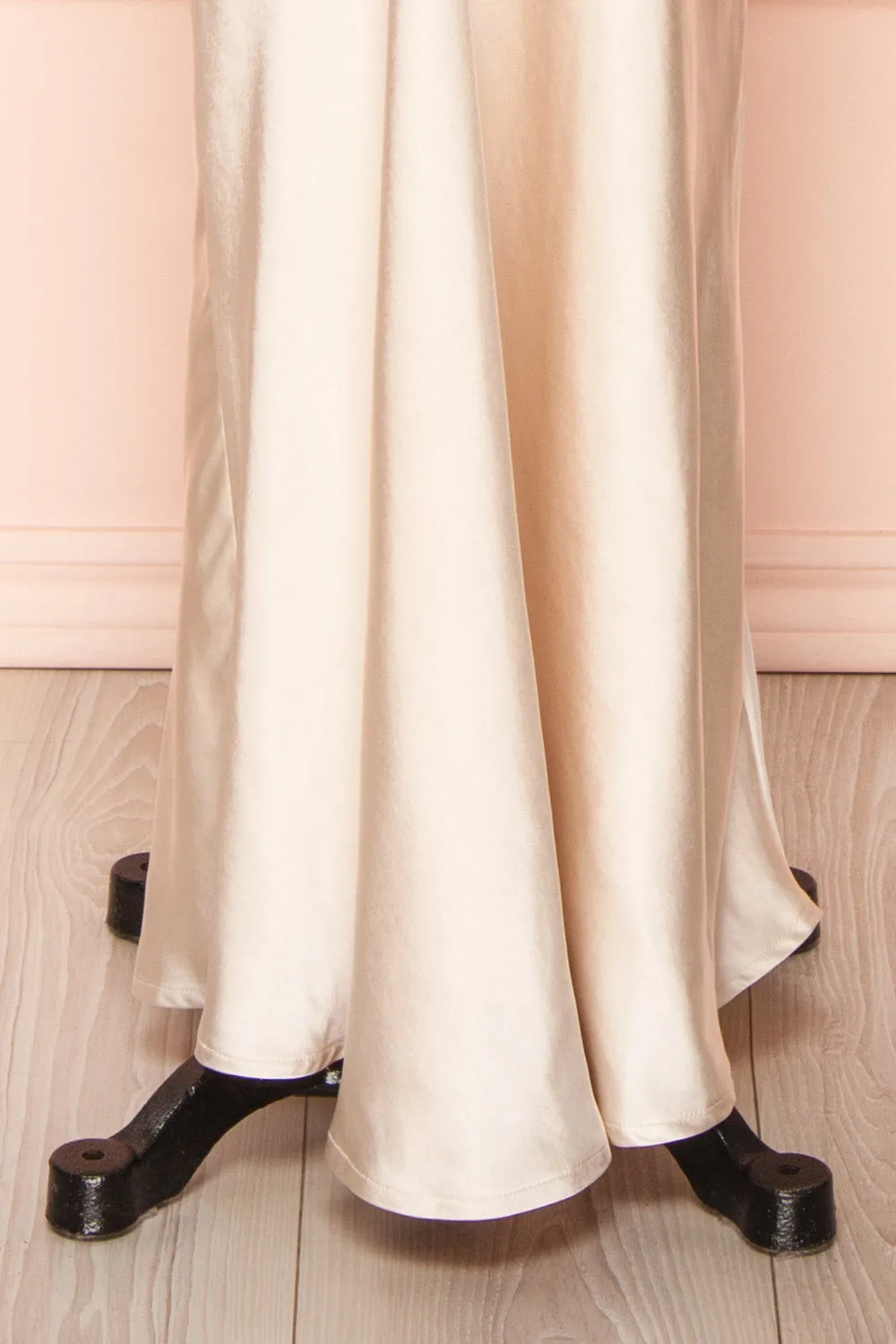 Masa Champagne | Cowl Hatler Neck Satin Maxi Dress