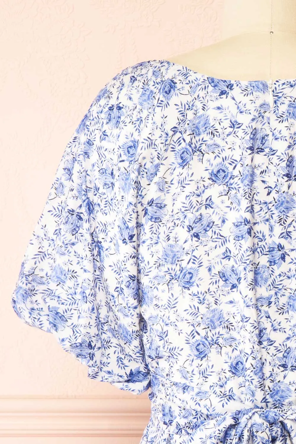 Nafissa | Short Blue Floral Dress with Back Tie