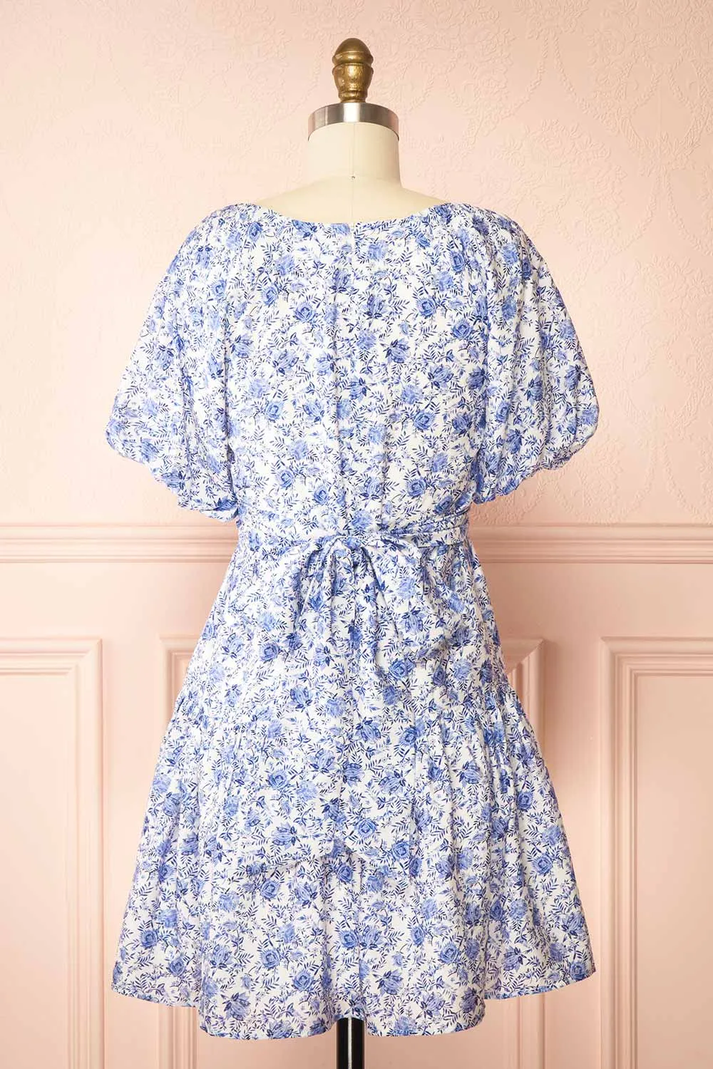 Nafissa | Short Blue Floral Dress with Back Tie