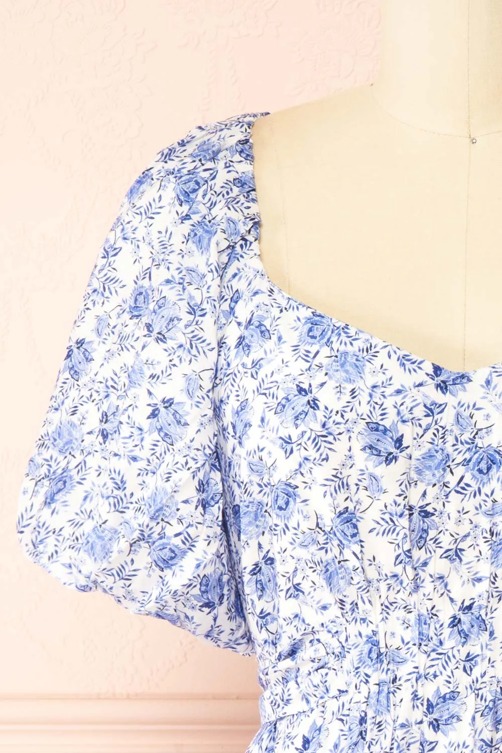 Nafissa | Short Blue Floral Dress with Back Tie