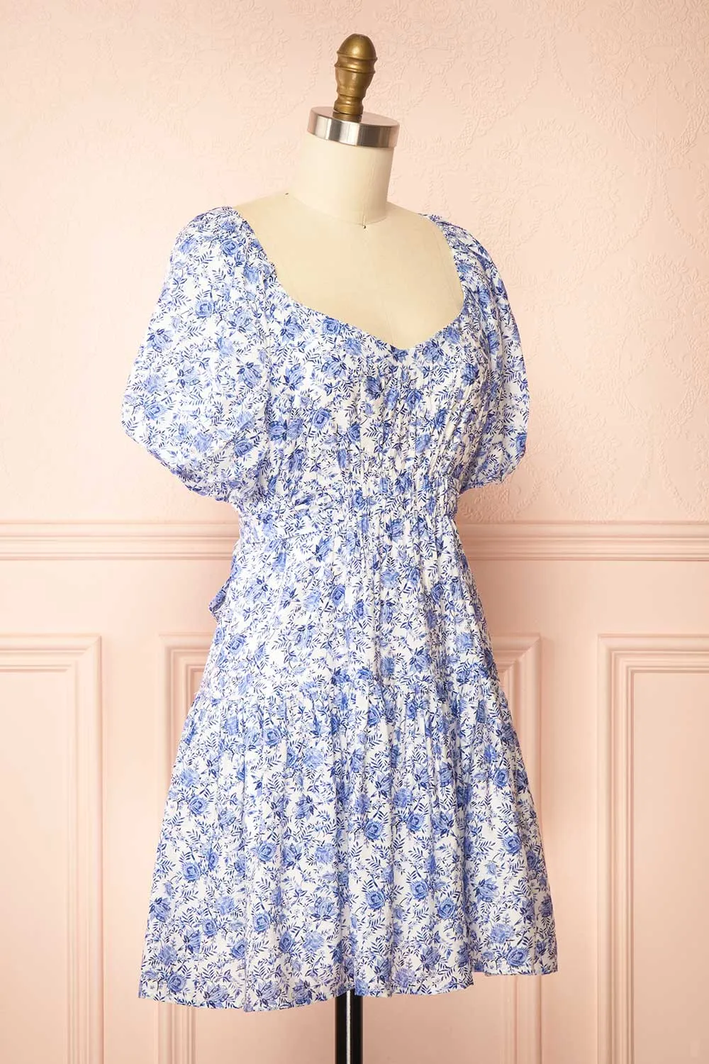 Nafissa | Short Blue Floral Dress with Back Tie