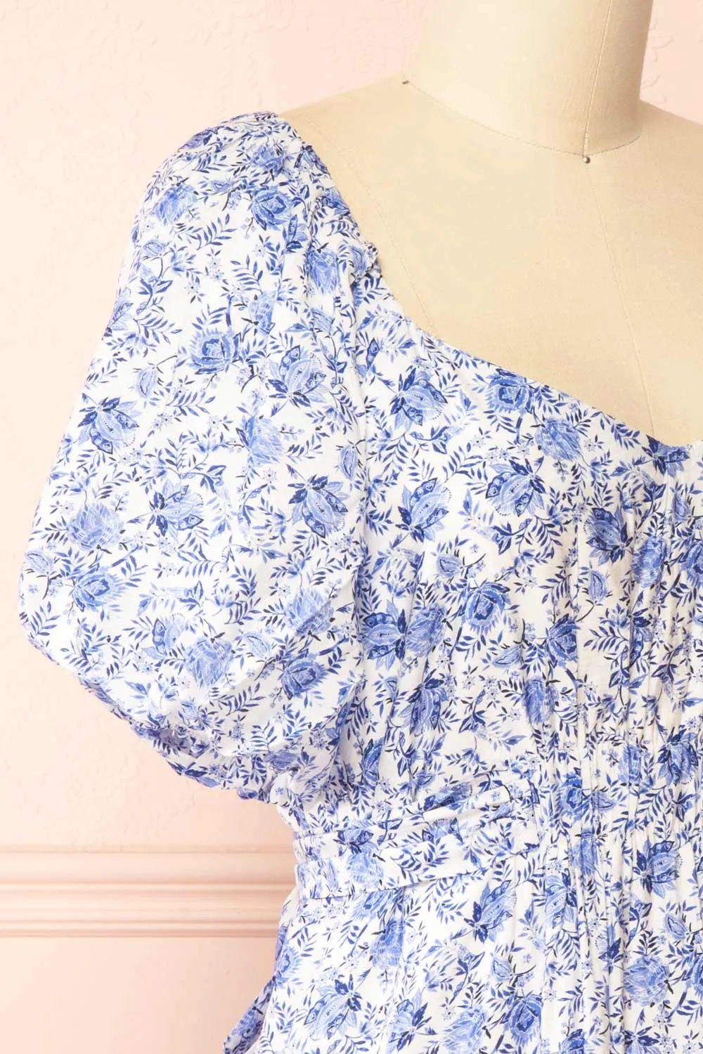 Nafissa | Short Blue Floral Dress with Back Tie