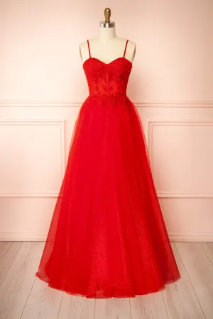 Penelope Red | Sparkling Tulle Maxi Dress