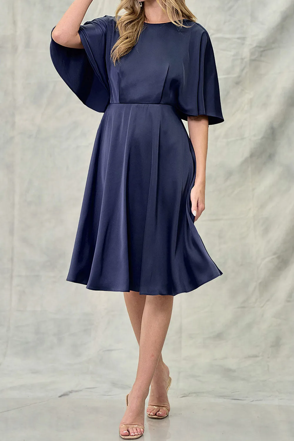 Tordis Green | Satin Midi Dress w/ Bell Sleeves