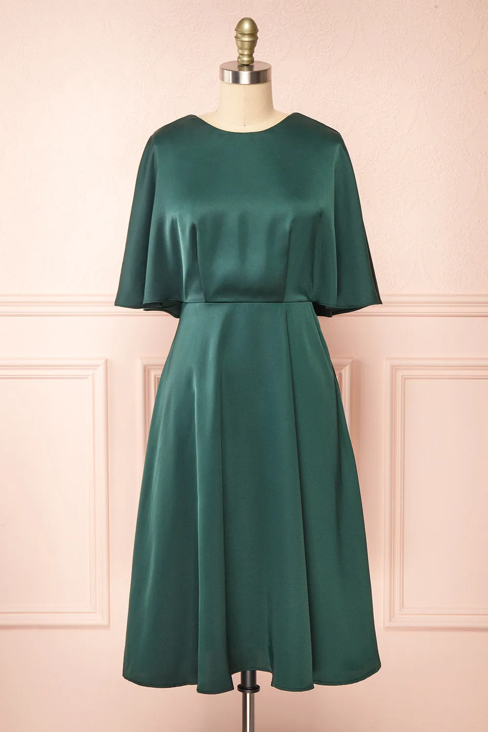 Tordis Green | Satin Midi Dress w/ Bell Sleeves