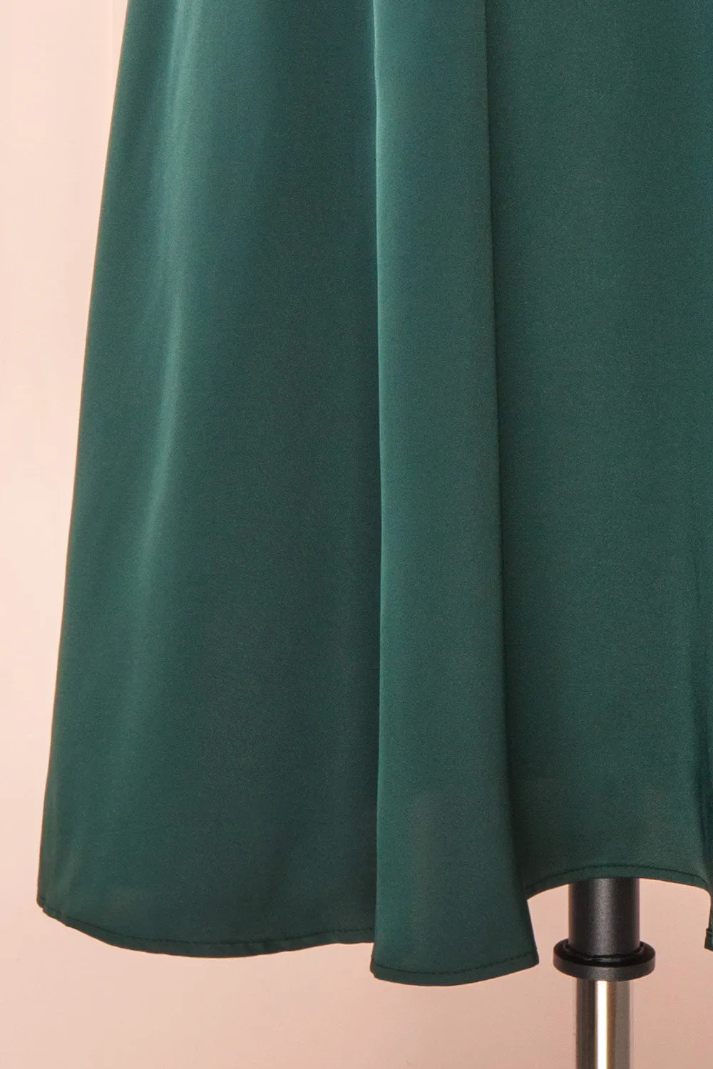 Tordis Green | Satin Midi Dress w/ Bell Sleeves
