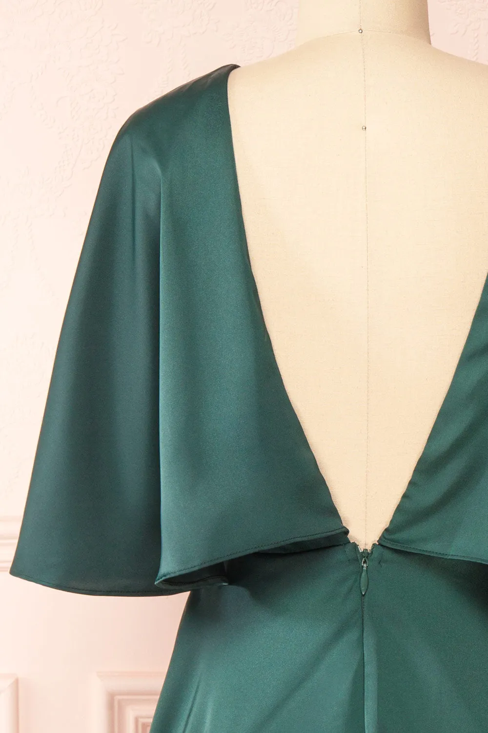 Tordis Green | Satin Midi Dress w/ Bell Sleeves