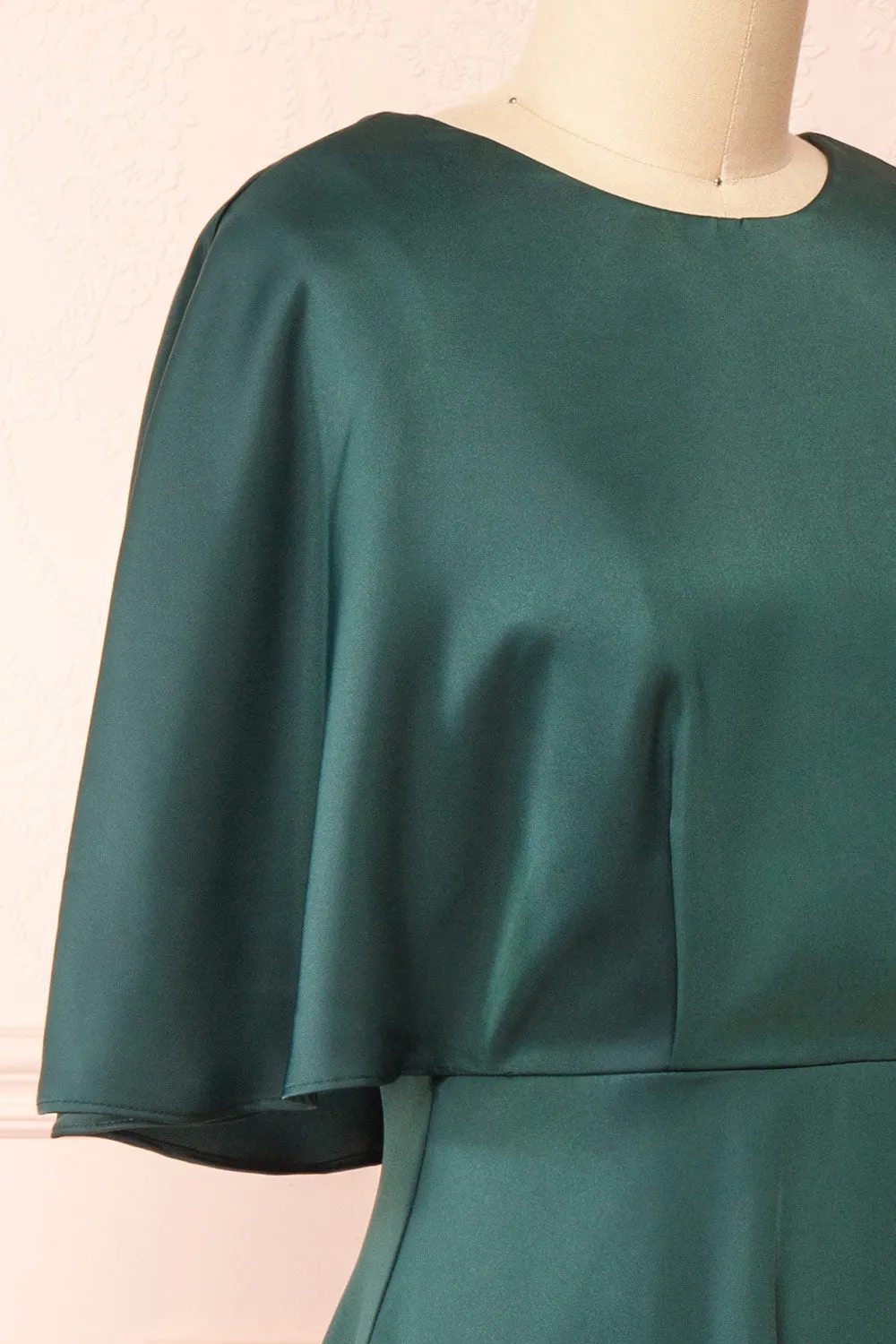 Tordis Green | Satin Midi Dress w/ Bell Sleeves