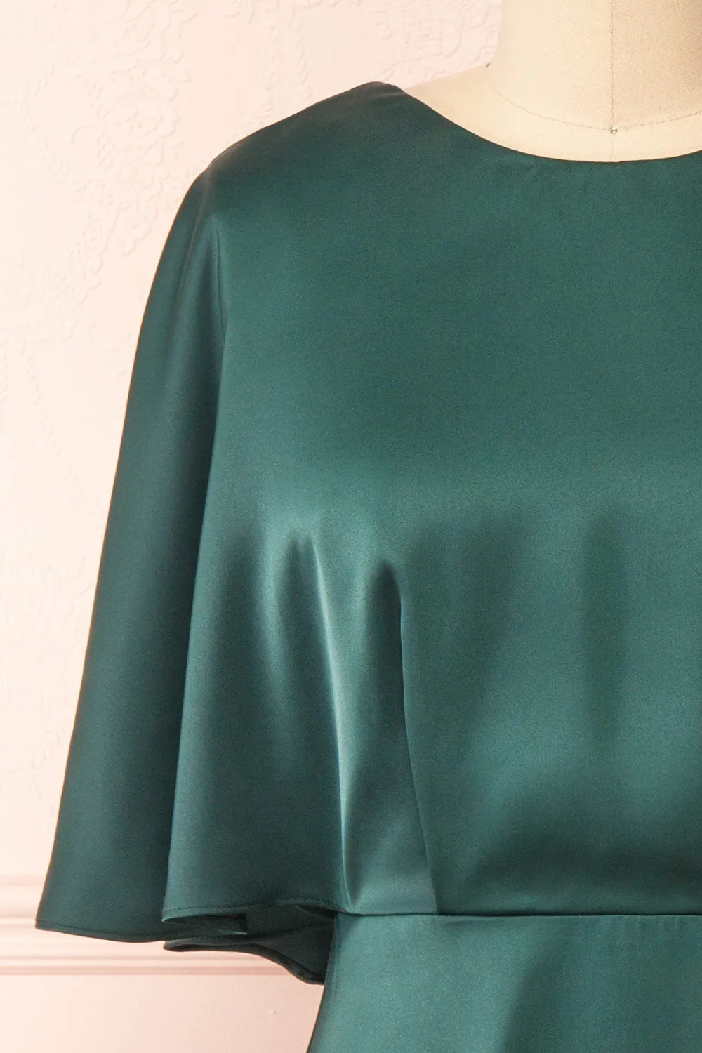 Tordis Green | Satin Midi Dress w/ Bell Sleeves