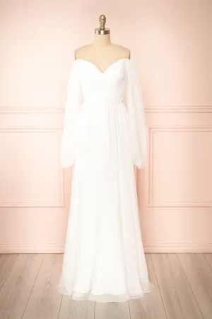 Vivienne| Maxi White Dress w/ Pleated Bust