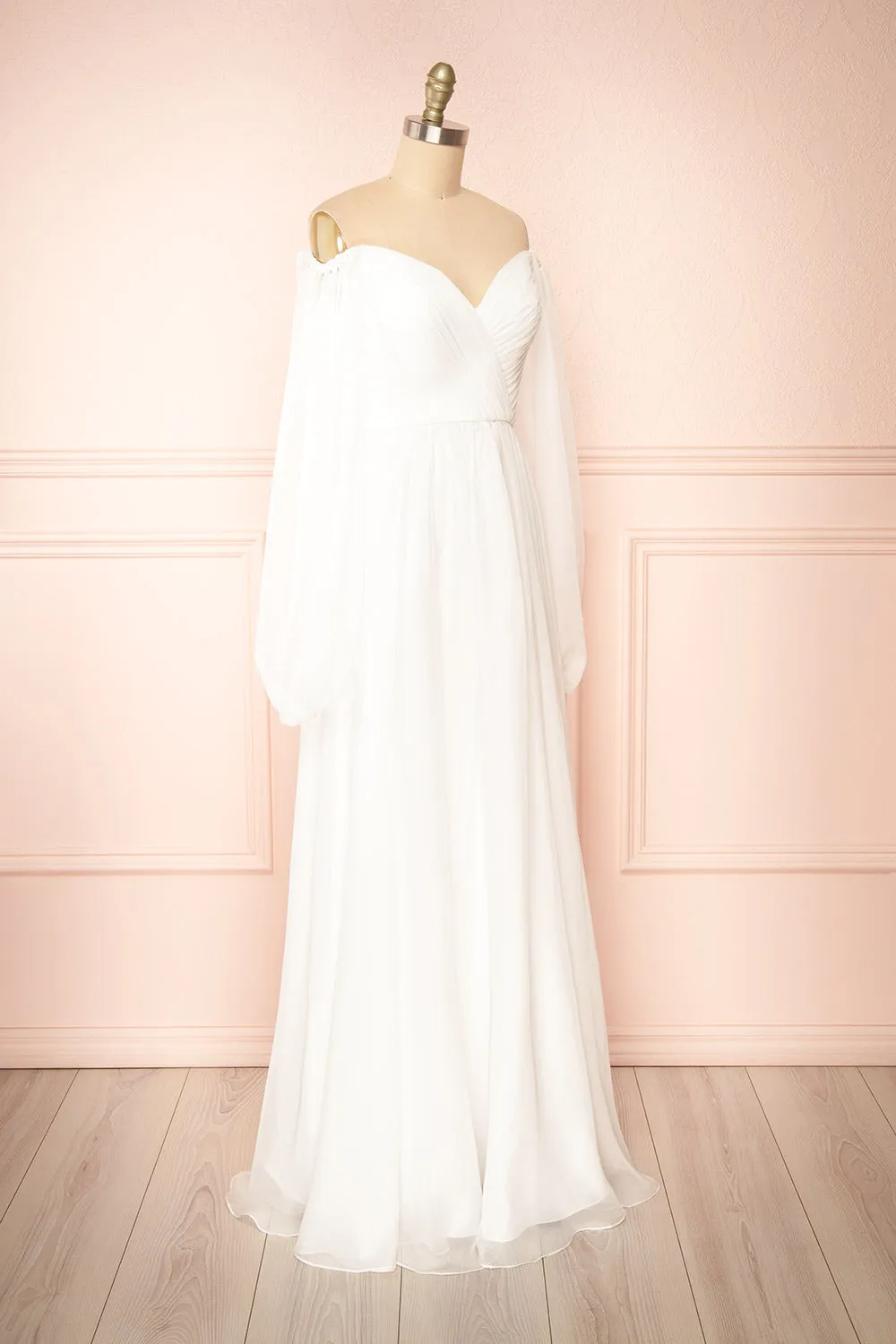 Vivienne| Maxi White Dress w/ Pleated Bust